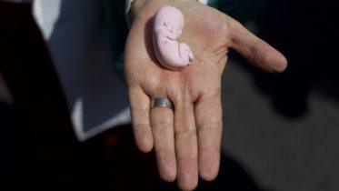 An anti-abortion activist shows a plastic doll depicting a fetus during a protest against Mexico's Supreme Court in Mexico City, Monday, Sept. 26, 2011. The Supreme Court began discussions this week to consider whether state governments can legislate on abortion. Abortion in Mexico City is legal before the fourth month of pregnancy, since 2009. (AP Photo/Moises Castillo)